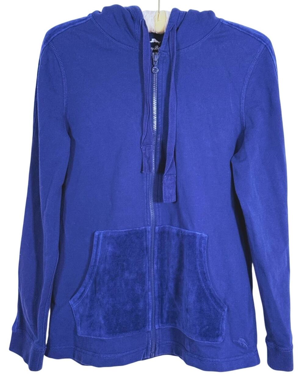 Tommy Bahama Womens Full Zip Hoodie Velour Size Medium Blue Lounge Travel Cozy